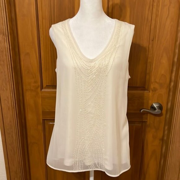 Coldwater Creek Cream Beaded Tank Size L - Picture 1 of 3